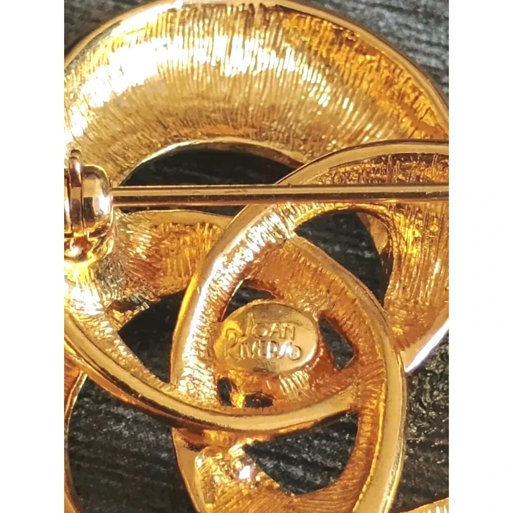 Joan Rivers Shamrock Orange Green Blue Enamel Rhinestone Gold Tone Brooch